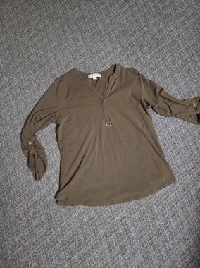 Michael Kors Olive Green V-Neck Tab-Sleeve Tunic